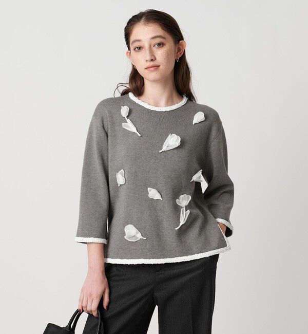 UNITED ARROWS「BROCHE  フラワーモチーフ ニット」|ニット・セーター|MD.GRAY
