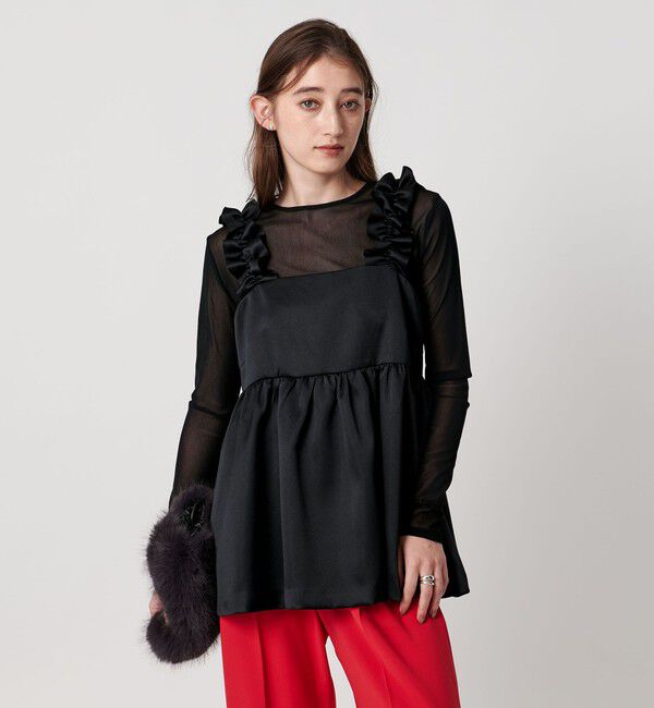 UNITED ARROWS「ギャザー サテン キャミソール ‐ウォッシャブル‐」|キャミソール|BLACK