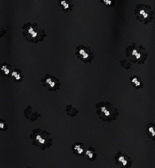 UNITED ARROWS「サテン フラワー ジャガード ロングスカート ブラック」|フレア|