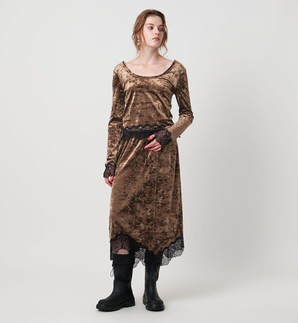 ASTRAET「＜ASTRAET＞ベロア/レース  イレギュラーヘムスカート」|スカート|