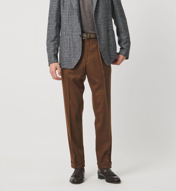 UNITED ARROWS「ライトサキソニー テーパード １プリーツ スラックス ヨコストレッチ」|スラックス|MD.BROWN