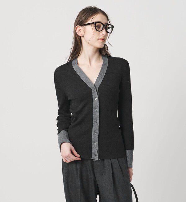 UNITED ARROWS「18G ウール リブ カーディガン」|カーディガン|DK.GRAY