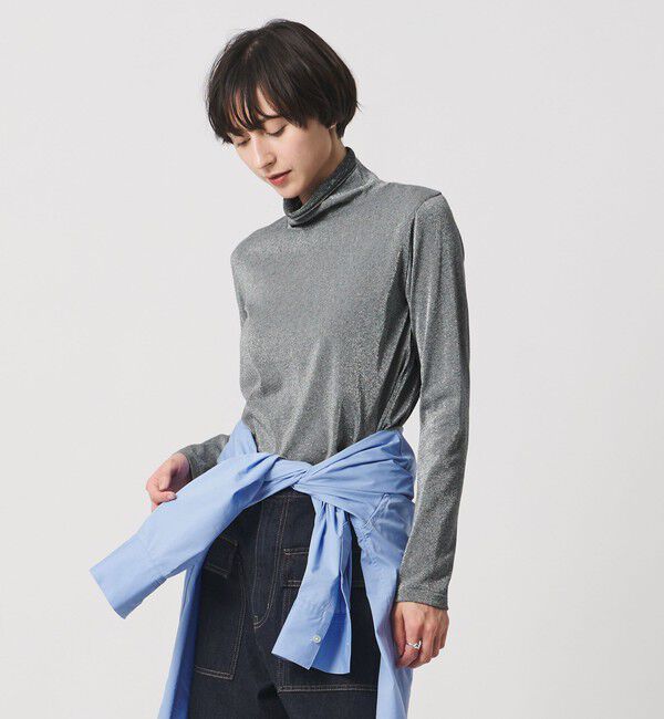 UNITED ARROWS「ラメ テンジク タートルネック カットソー ‐ウォッシャブル‐」|Tシャツ・カットソー|DK.GRAY