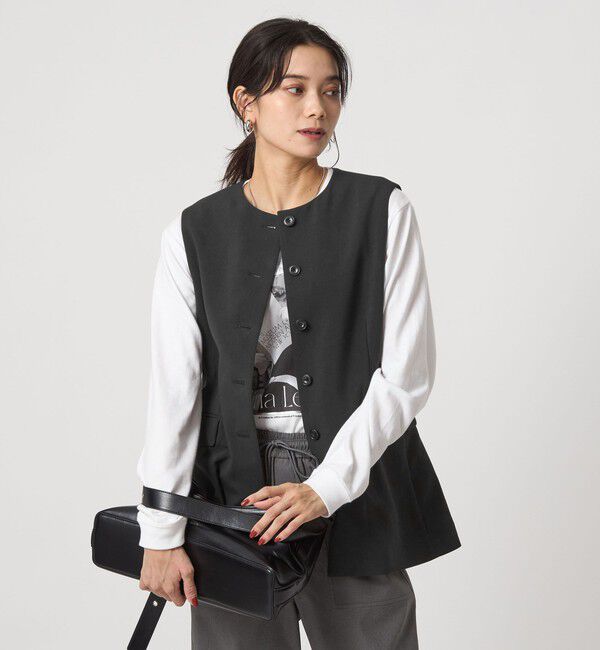 UNITED ARROWS green label relaxing「パウダリー ノーカラー ジレ」|ベスト・ジレ|BLACK