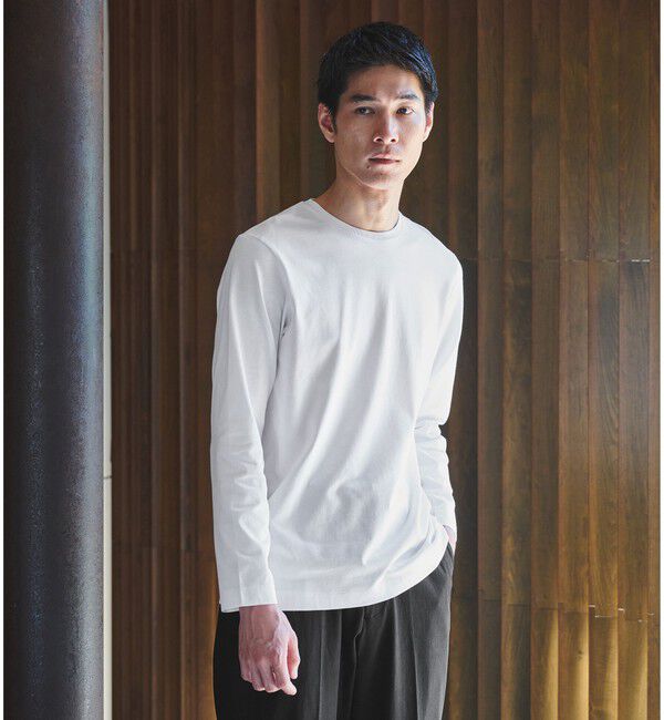 UNITED ARROWS green label relaxing「LONG FIBER COTTON クリア クルーネック 長袖 Tシャツ」|Tシャツ・カットソー|WHITE