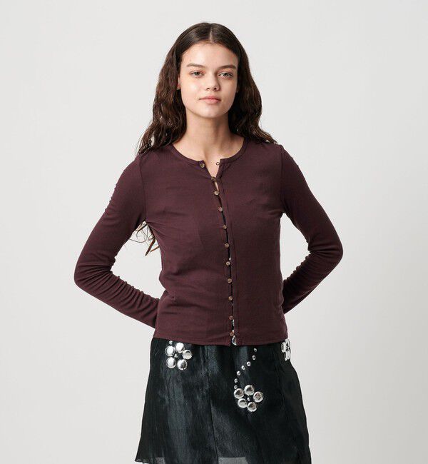 ATTISESSION「＜ATTISESSION＞フライス ループボタン カーディガン」|カーディガン|WINE