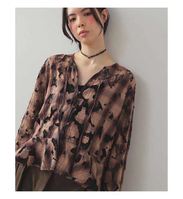 Ray BEAMS 「チェック レース ダメージ シャツ」|シャツ・ブラウス|BROWN