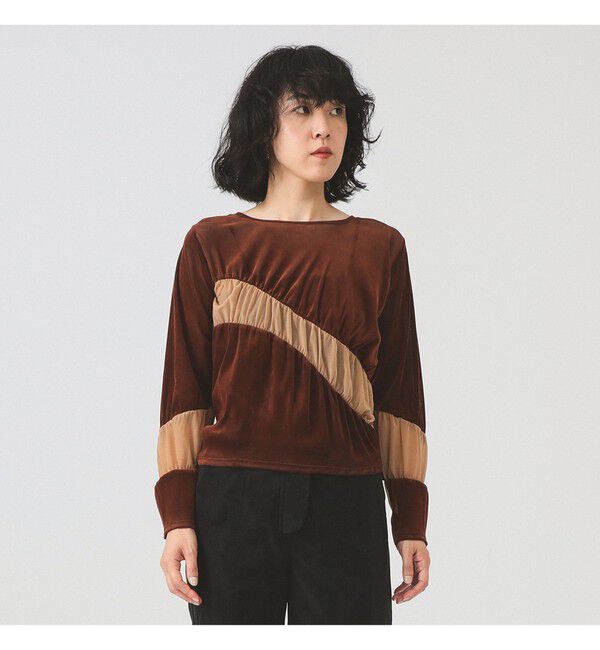 Ray BEAMS 「RBS / ベロア ライン ギャザー Tシャツ」|Tシャツ・カットソー|