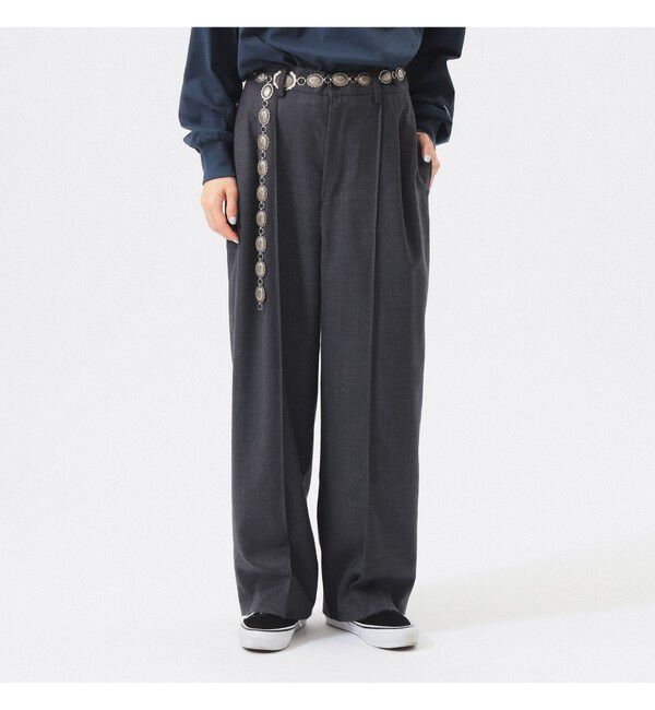 BEAMSBOY「ポリエステル ウール ツープリーツ ワイドパンツ」|チノ|