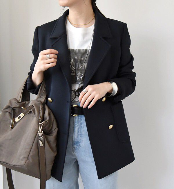 quaranciel「quaranciel:〈洗濯機可能〉ジャージー テーラード ダブル ジャケット」|テーラードジャケット|ネイビー