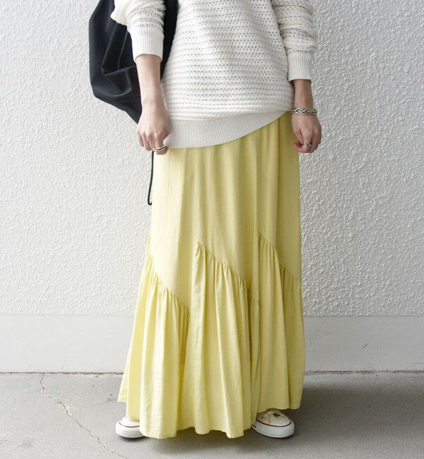 SHIPS any「SHIPS any:〈洗濯機可能〉リネン ミックス パネル ギャザー スカート」|スカート|