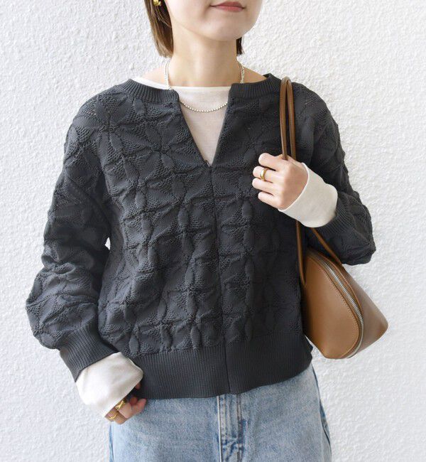SHIPS for women「【WEB限定】〈洗濯機可能〉2WAY フラワー ジャカード ハーフ ジップ プルオーバー」|ニット・セーター|