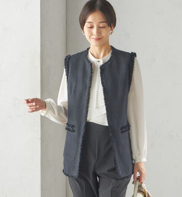 SHIPS for women「スラブ ツイード ロング ジレ（セレモニー対応可）」|ベスト・ジレ|