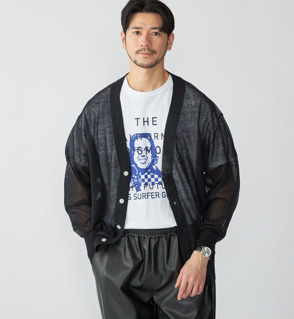 SHIPS「BENCH MARKING SHIRT: シアー ニット Vカーディガン」|カーディガン|ブラック