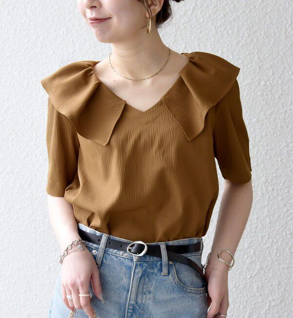 SHIPS any「《一部追加予約》【WEB限定】SHIPS any:〈洗濯機可能〉ラフ サテン フリルカラー ブラウス 26SS」|シャツ・ブラウス|