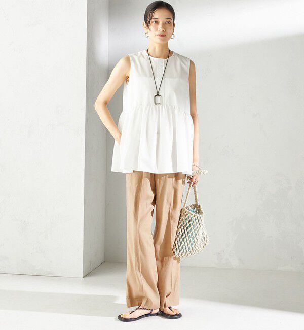 SHIPS for women「〈接触冷感 / 撥水加工〉TEX BRID(R)タフタ ギャザー ノースリーブ ブラウス」|シャツ・ブラウス|