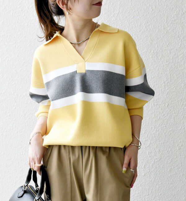 SHIPS any「SHIPS any:〈手洗い可能〉パネル ボーダー スキッパー ニット プルオーバー」|ニット・セーター|