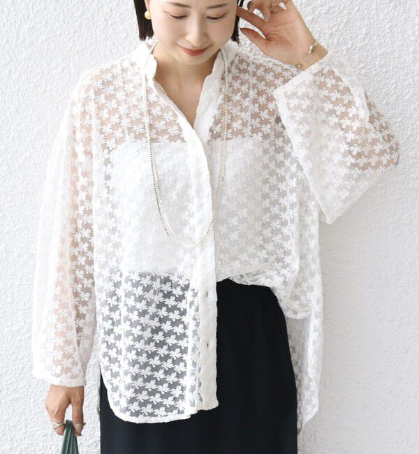 SHIPS for women「〈手洗い可能〉フラワー チュール 刺繍 シャツ」|シャツ・ブラウス|