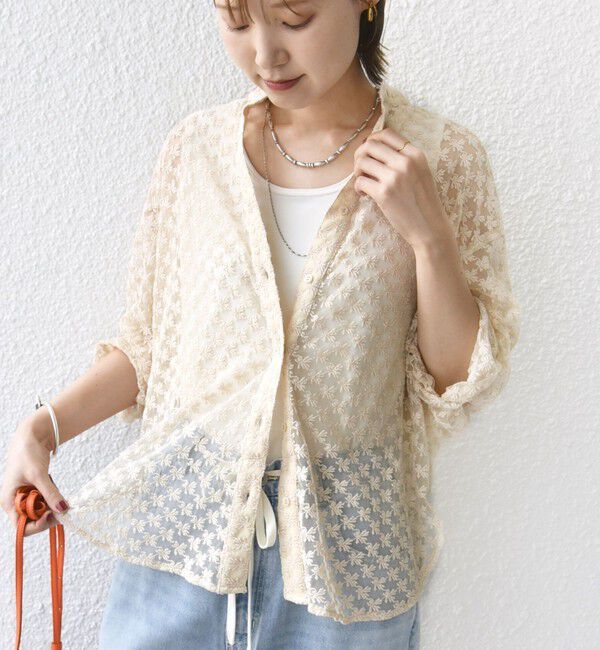 SHIPS for women「〈手洗い可能〉フラワー チュール 刺繍 シャツ」|シャツ・ブラウス|