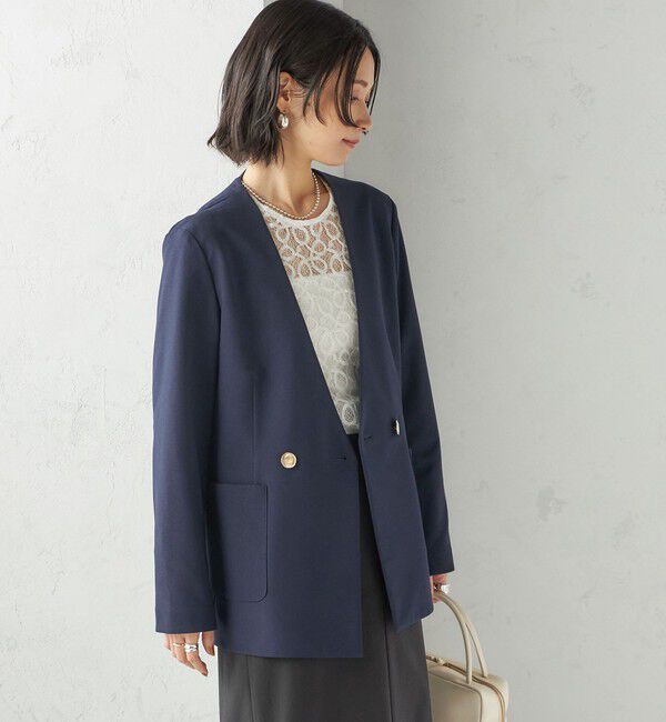 SHIPS for women「〈吸水速乾 / 防シワ加工 / 洗濯機可能〉スーティング ジャージー カラーレス ジャケット」|ノーカラージャケット|