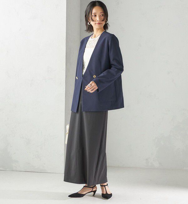 SHIPS for women「〈吸水速乾 / 防シワ加工 / 洗濯機可能〉スーティング ジャージー カラーレス ジャケット」|ノーカラージャケット|