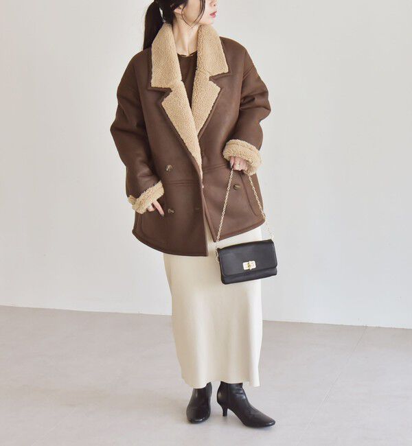 quaranciel「quaranciel: ムートンライク ボア ボンディング ジャケット コート」|その他|