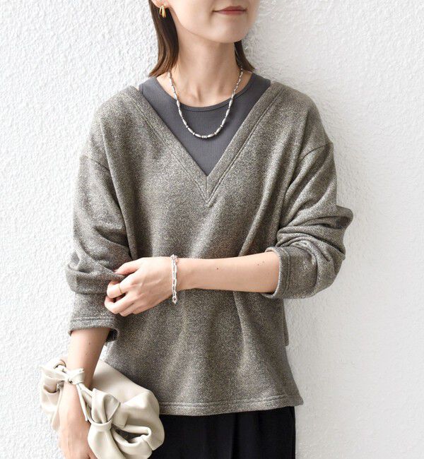 SHIPS for women「〈手洗い可能〉レイヤード デザイン ラメ メランジ 裏毛 プルオーバー」|スウェット・ジャージ|チャコールグレー