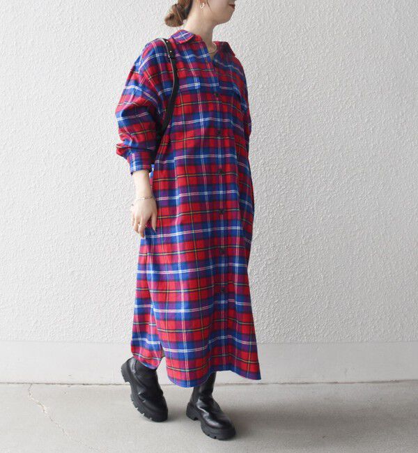SHIPS any「SHIPS any:〈洗濯機可能〉タータン チェック ロング シャツ ワンピース」|ワンピース|