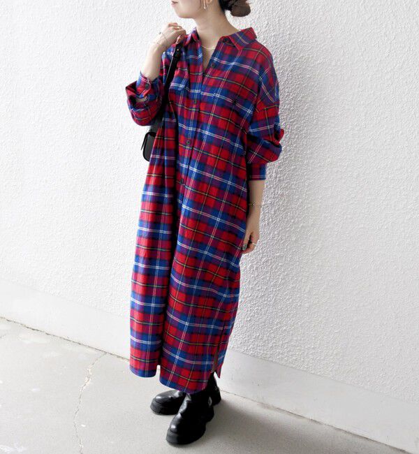 SHIPS any「SHIPS any:〈洗濯機可能〉タータン チェック ロング シャツ ワンピース」|ワンピース|