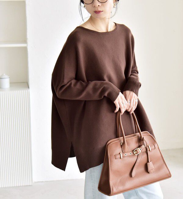 quaranciel「quaranciel:〈洗濯機可能〉ボートネック ワイド ニット プルオーバー」|ニット・セーター|ブラウン