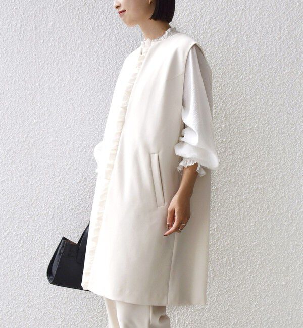 SHIPS for women「【SHIPS別注】kaene:〈洗濯機可能〉ダンボール フリル ロング ジレ（セレモニー対応可）」|ベスト・ジレ|