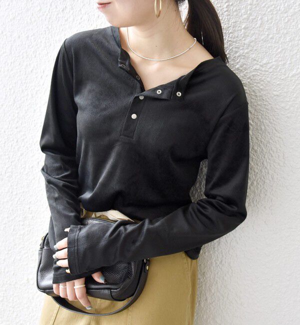 SHIPS any「SHIPS any:〈洗濯機可能〉ポリエステル ベロア 2way ヘンリーネック プルオーバー」|Tシャツ・カットソー|