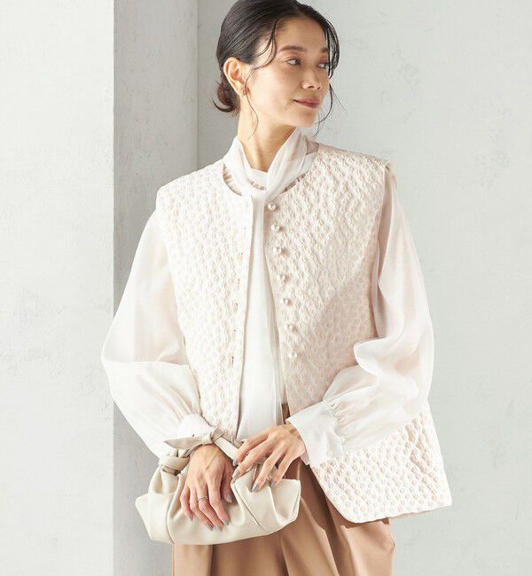 SHIPS for women「ミニ フラワー ジャカード パール モチーフ ボタン ジレ（セレモニー対応可）」|ベスト・ジレ|