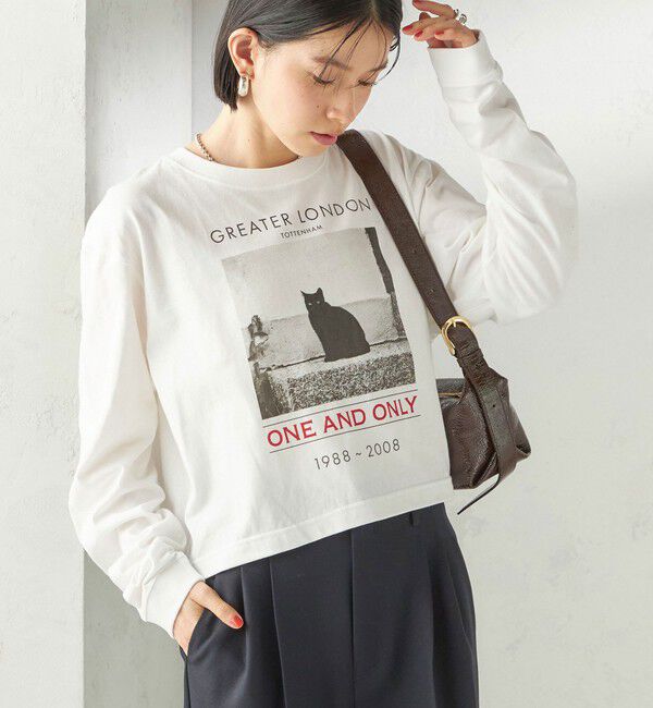 SHIPS for women「【SHIPS別注】Odub: フォト プリント クロップド ロングスリーブ TEE」|Tシャツ・カットソー|ホワイト