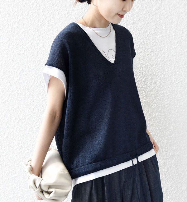 SHIPS for women「〈手洗い可能〉ブライト ペーパー 裾 ドロスト ニット プルオーバー」|ベスト・ジレ|ネイビー