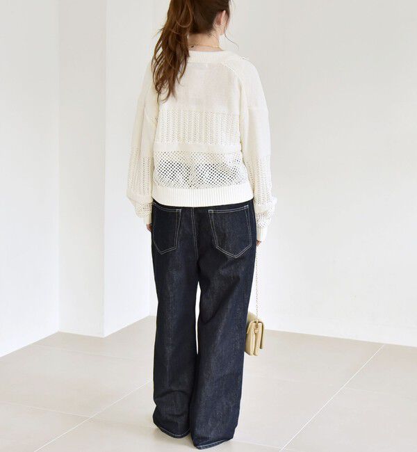 quaranciel「quaranciel:〈手洗い可能〉透かし編み 襟付き ニット カーディガン」|カーディガン|