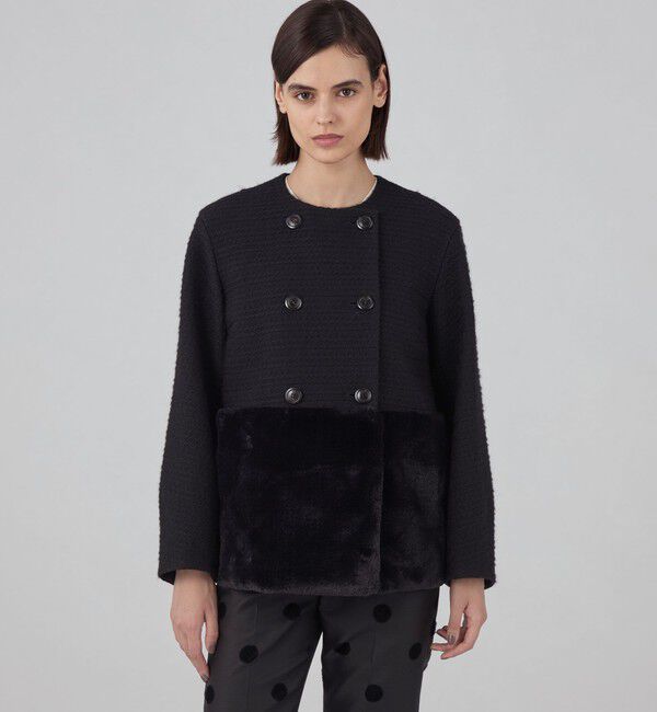 TOMORROWLAND collection「ケーブルクロス ファーペプラムコート」|ノーカラーコート|