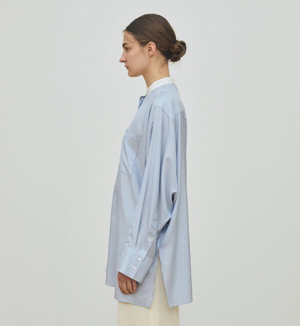 DES PRES「シルクストライプ バンドカラーシャツ」|シャツ・ブラウス|