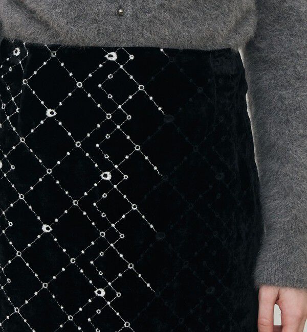 DES PRES「ダイアモンドゲージエンブロイダリー マキシスカート」|タイト|