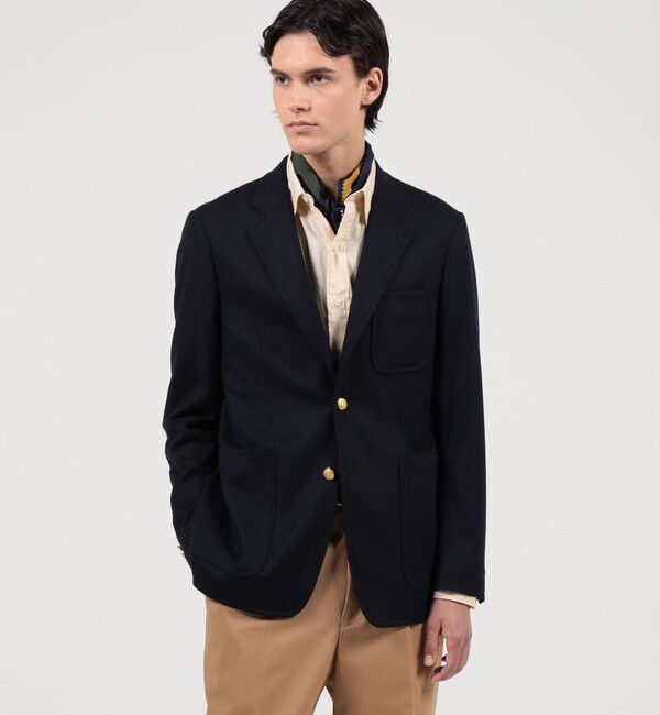 TOMORROWLAND MENS「カレッジフランネルウール シングルブレステッド メタル釦 3Bジャケット」|テーラードジャケット|