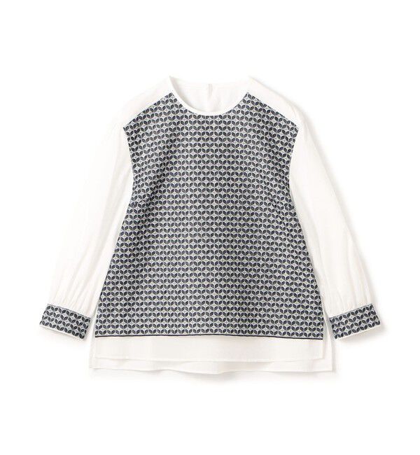 TOMORROWLAND collection「リーフエンブロイダリー コンビプルオーバーブラウス」|シャツ・ブラウス|68 ネイビー系