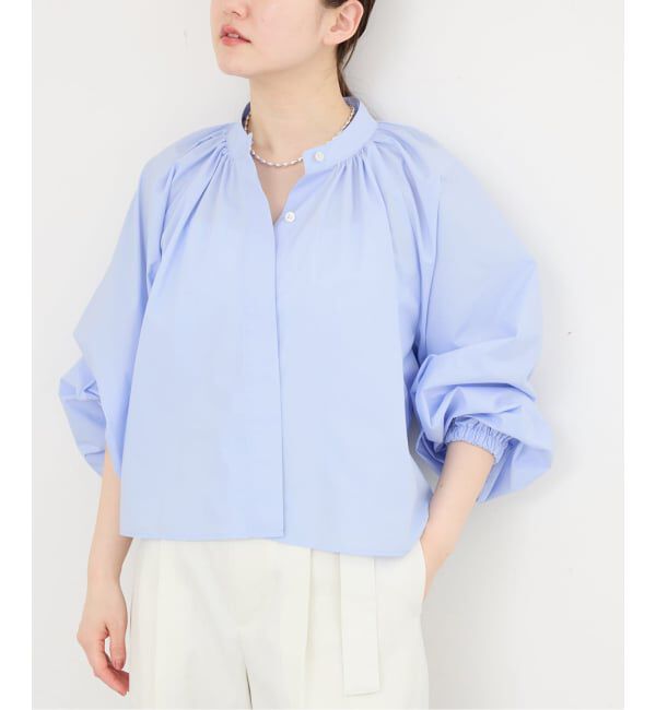 IENA「《予約》バンドカラーボリュームブラウス」|シャツ・ブラウス|サックスブルー