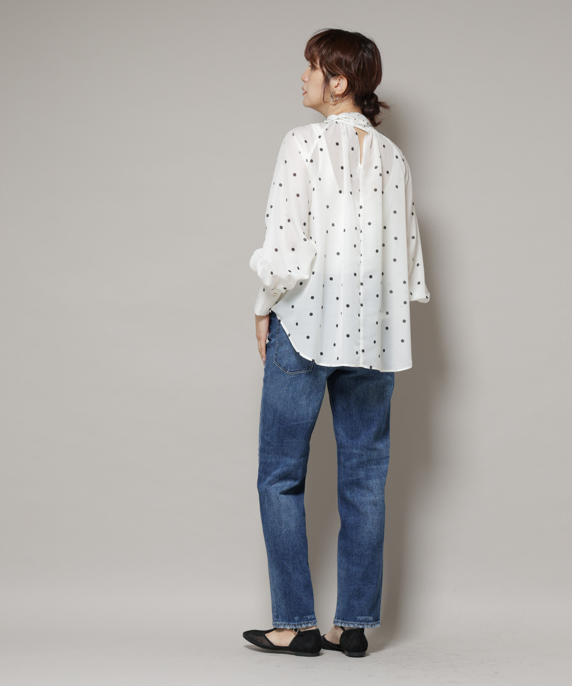 nano･universe「ランダムドットボータイ付きブラウス」|シャツ・ブラウス|