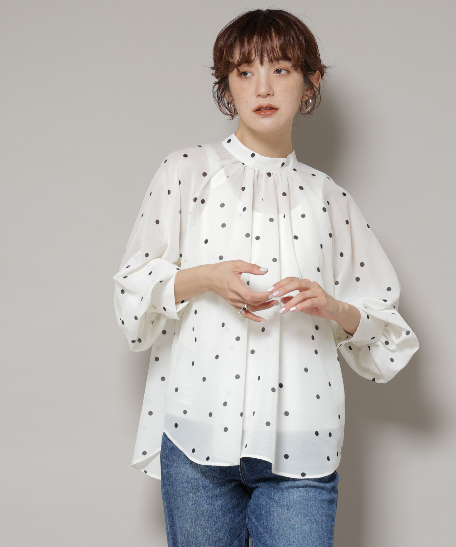nano･universe「ランダムドットボータイ付きブラウス」|シャツ・ブラウス|