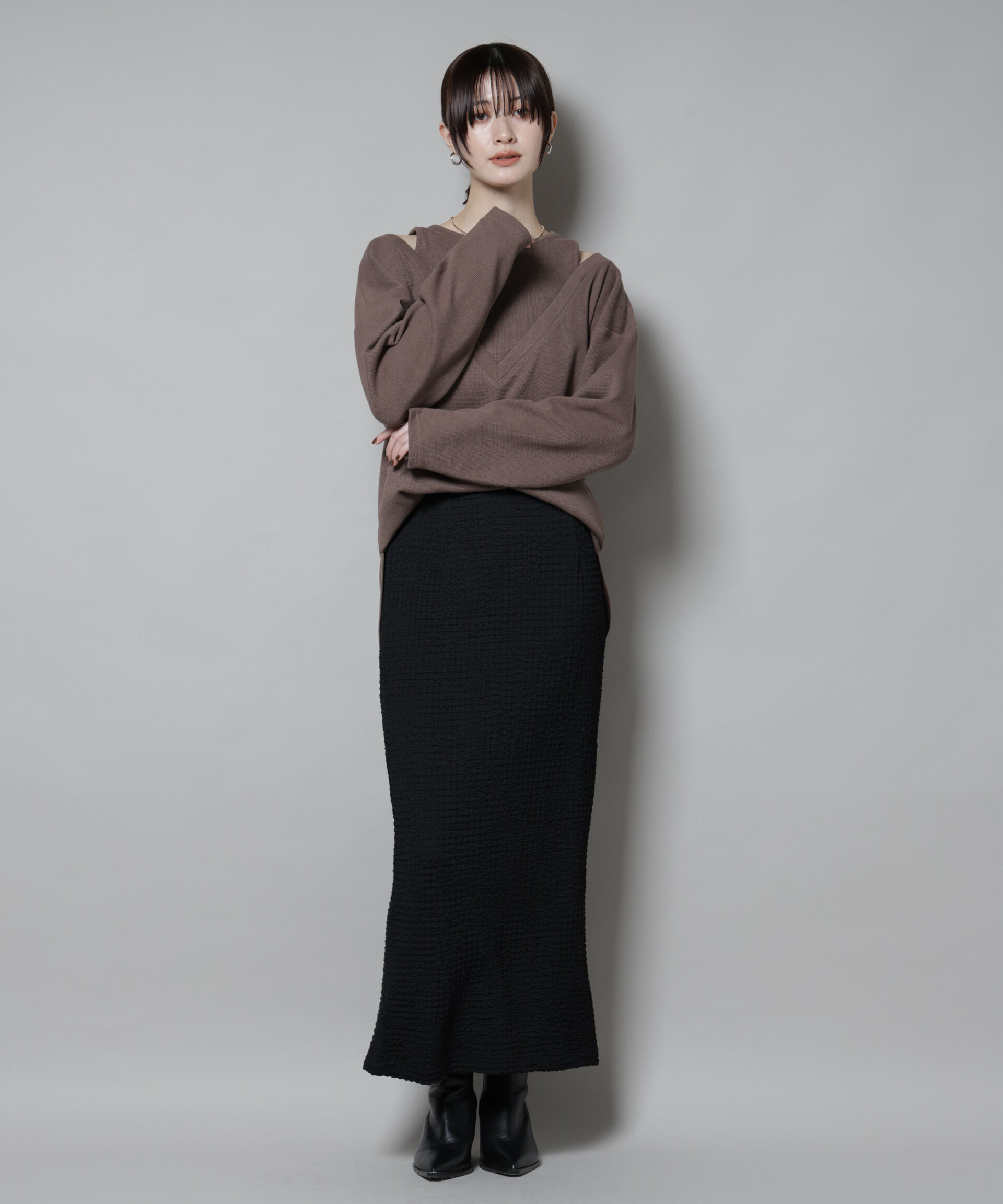 nano･universe「フェイクレイヤードワッフルカットトップス」|Tシャツ・カットソー|