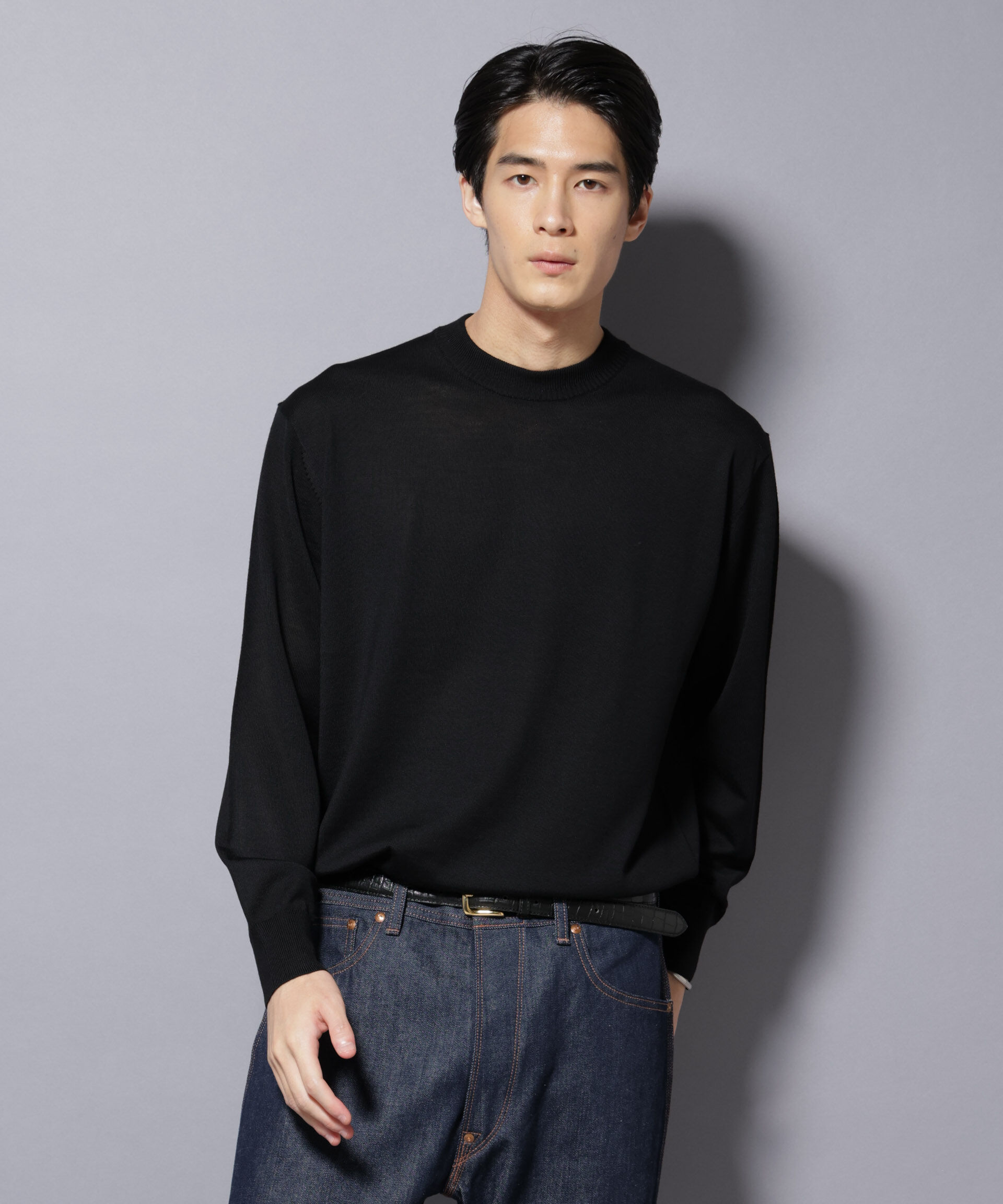 nano･universe「「毛玉レスニット」ファインゲージクルーネック」|ニット・セーター|ブラック