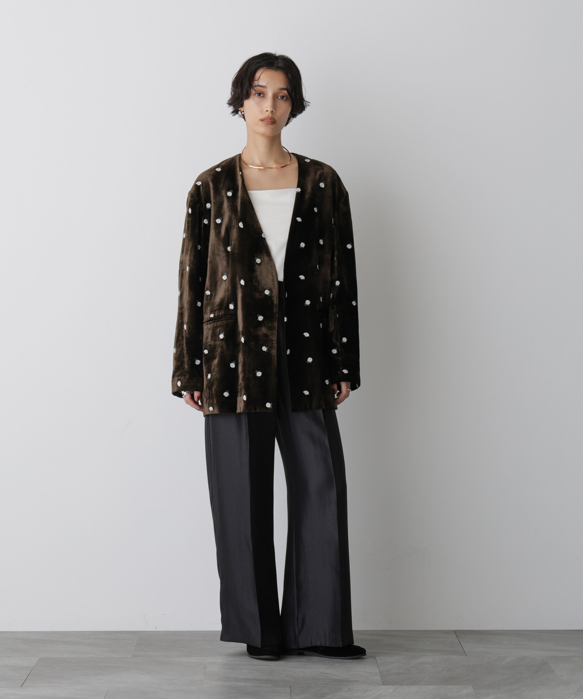 nano･universe「「STEVELOUR」サテンタックワイドパンツ(セットアップ可)」|チノ|