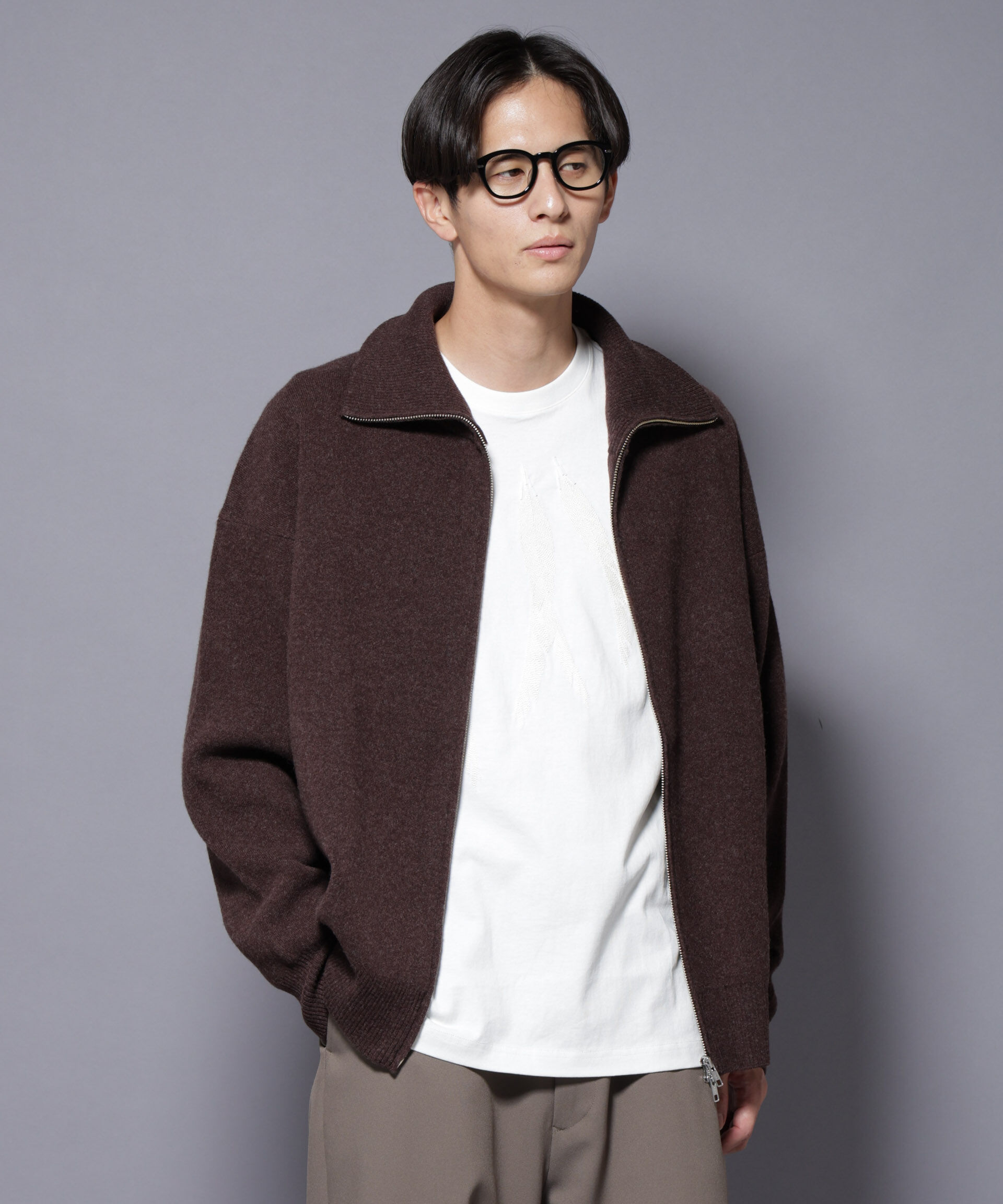 nano･universe「ウールカシミヤドライバーズニット」|ニット・セーター|ブラウン