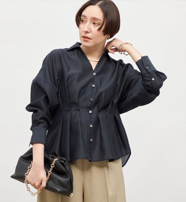 NOLLEY'S「【追加】ウォッシャブルシアースキッパータックブラウス」|シャツ・ブラウス|ネイビー