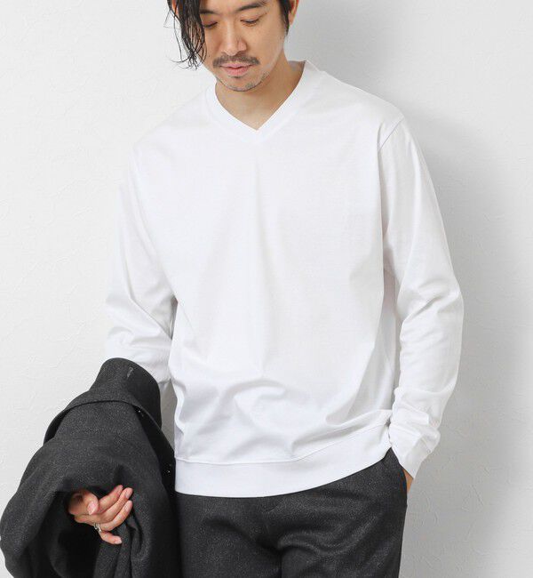 NOLLEY'S goodman「《ビジカジ対応》シルケットスムースドレスL/S V Tシャツ 25AW」|Tシャツ・カットソー|ホワイト